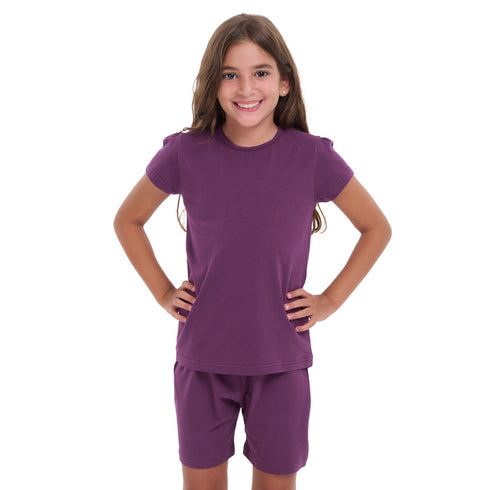 Girls summer pajama set Purple t-shirt +shorts
